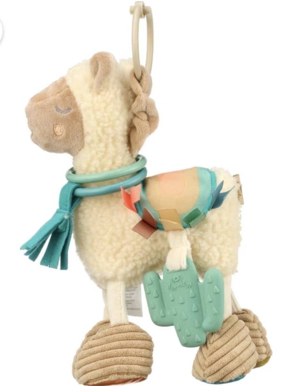 Itzy Ritzy Plush Llama Teething Toy in Cream and Teal Accents